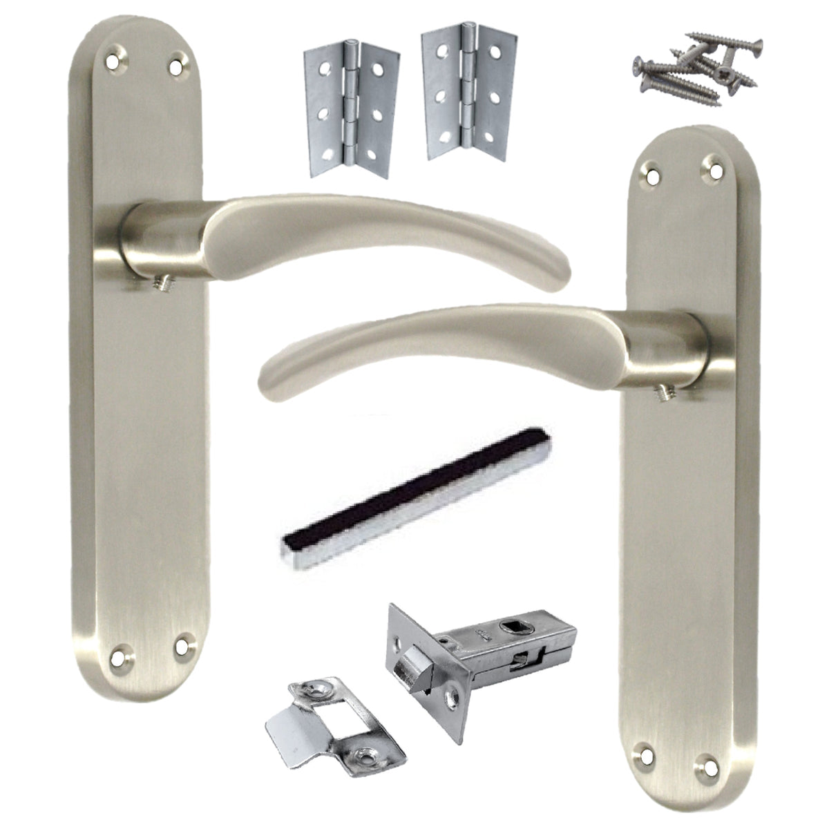 Marketplace JPG companion for Monja Astrid Door Handles Arched Lever Satin Latch Hinges Pack