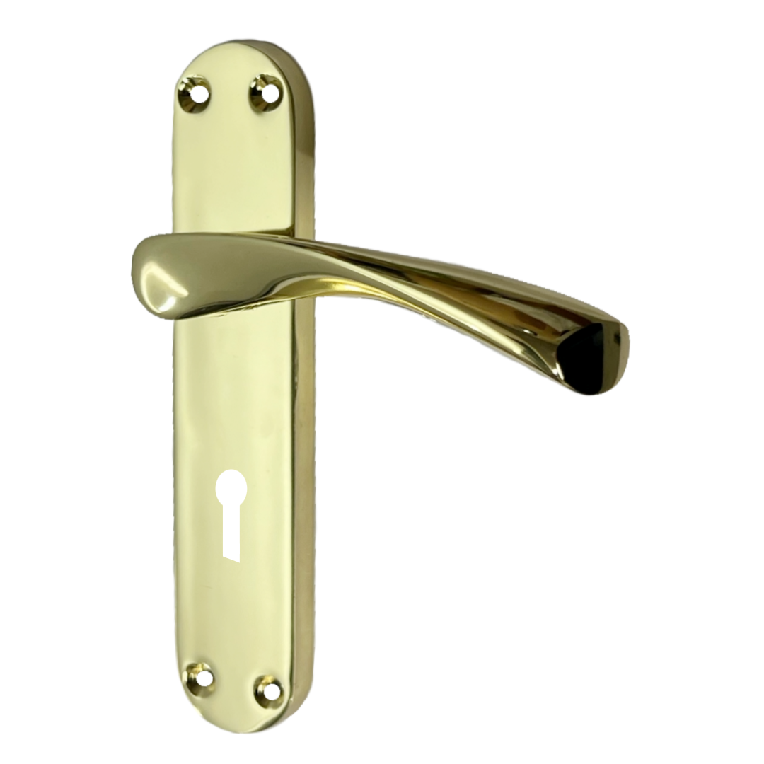 Poignées de porte Monja Astrid à levier arqué et loquet chromé poli