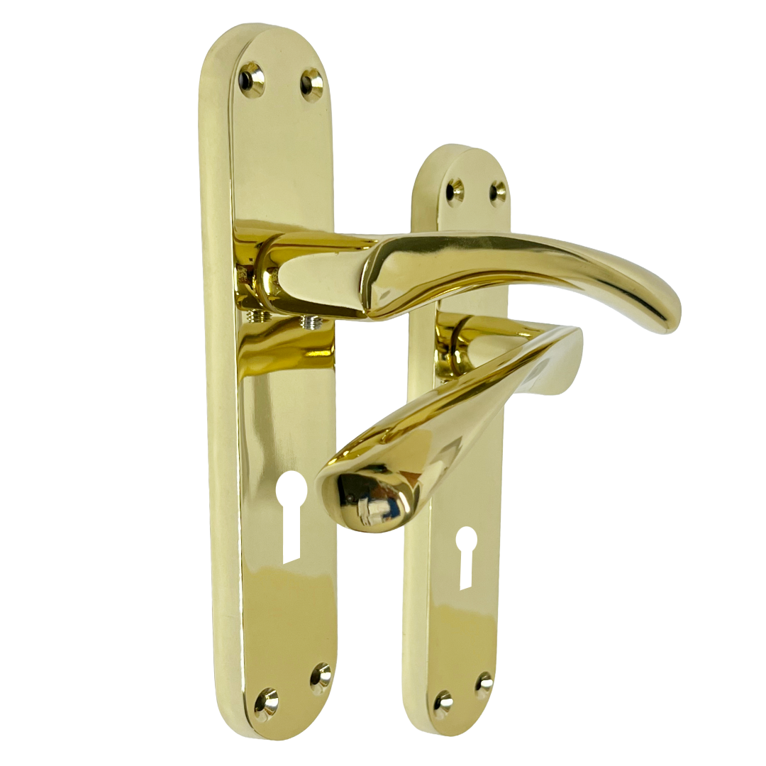 Poignées de porte Monja Astrid à levier arqué et loquet chromé poli