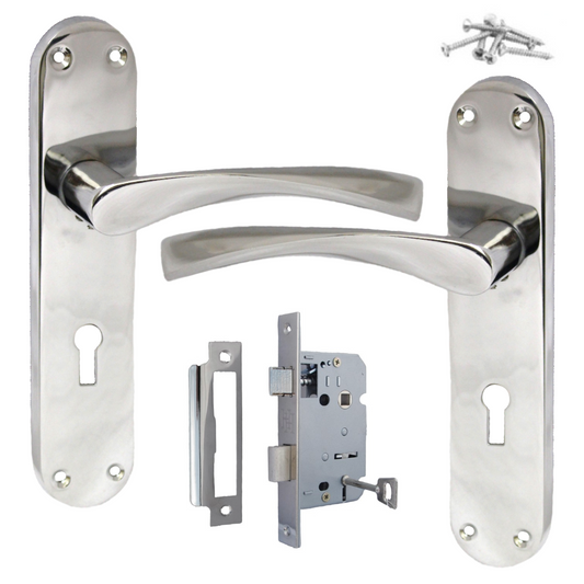 Monja Astrid Door Handles Arched Lever Polished Chrome Key Lock Pack