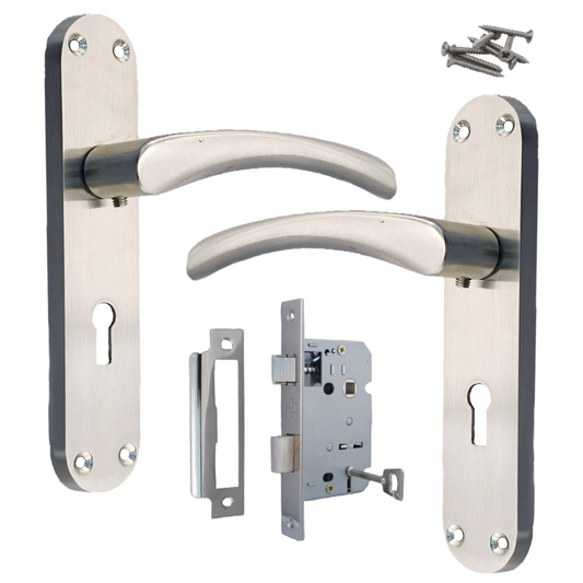 Monja Astrid Door Handles Arched Lever Satin Key Lock Pack