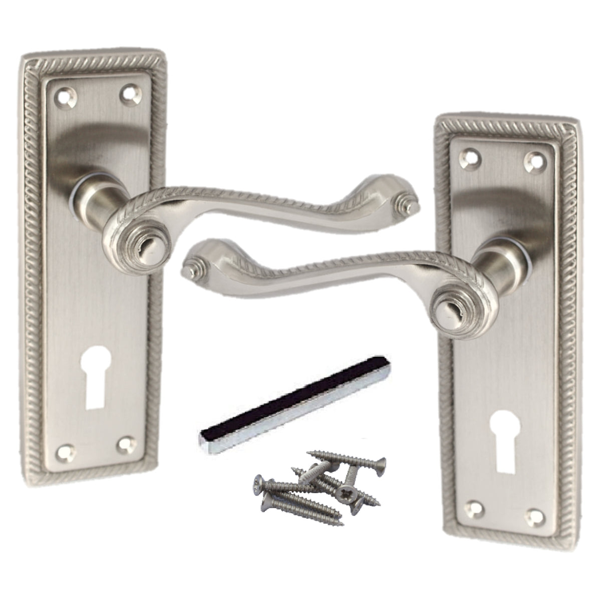 Marketplace JPG companion for Door Handles Georgian Lever Lock Roped Edge - Satin 150mm X 50mm - 150mm X 48mm