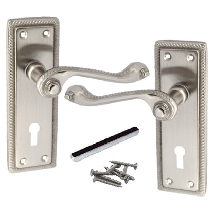 Marketplace JPG companion for Door Handles Georgian Lever Lock Roped Edge - Satin 150mm X 50mm - 150mm X 48mm