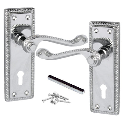 Marketplace JPG companion for Georgian Roped Door Handle Chrome, Lock Door Handles Lever Lock Set Hinges Pack - 3"