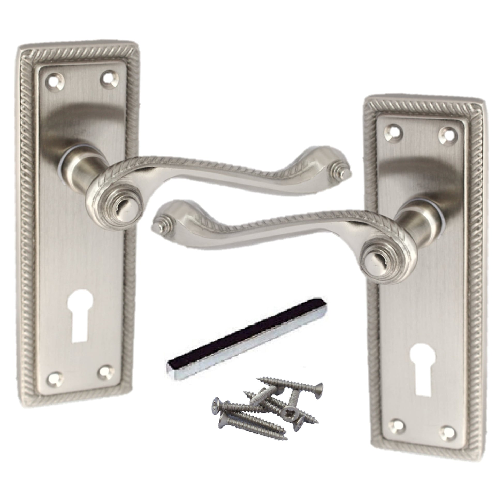 Marketplace JPG companion for Georgian Roped Door Handle Satin, Lock Door Handles Lever Lock Set Hinges Pack - 3"