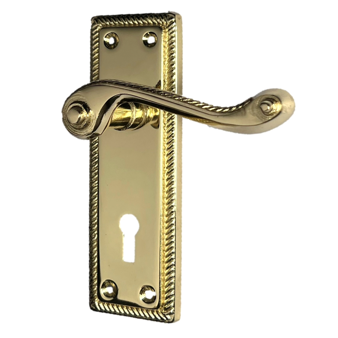 Poignée de porte géorgienne en laiton, serrure, ensemble de poignées de porte, serrure à levier, charnières, pack