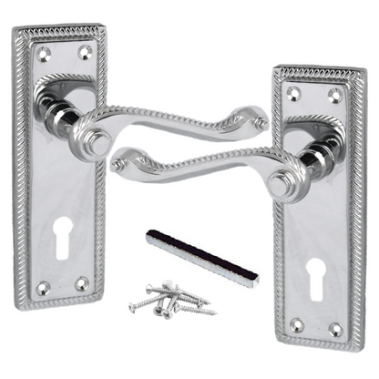 Door Handles Georgian Lever Lock Roped Edge - Chrome 150mm x 50mm