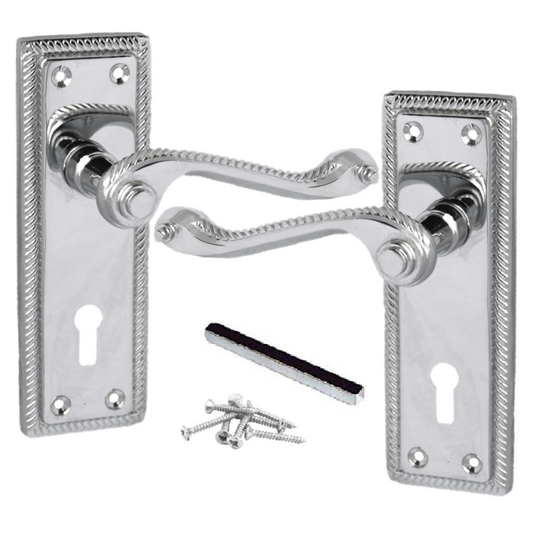 Door Handles Georgian Lever Lock Roped Edge - Chrome 150mm x 50mm