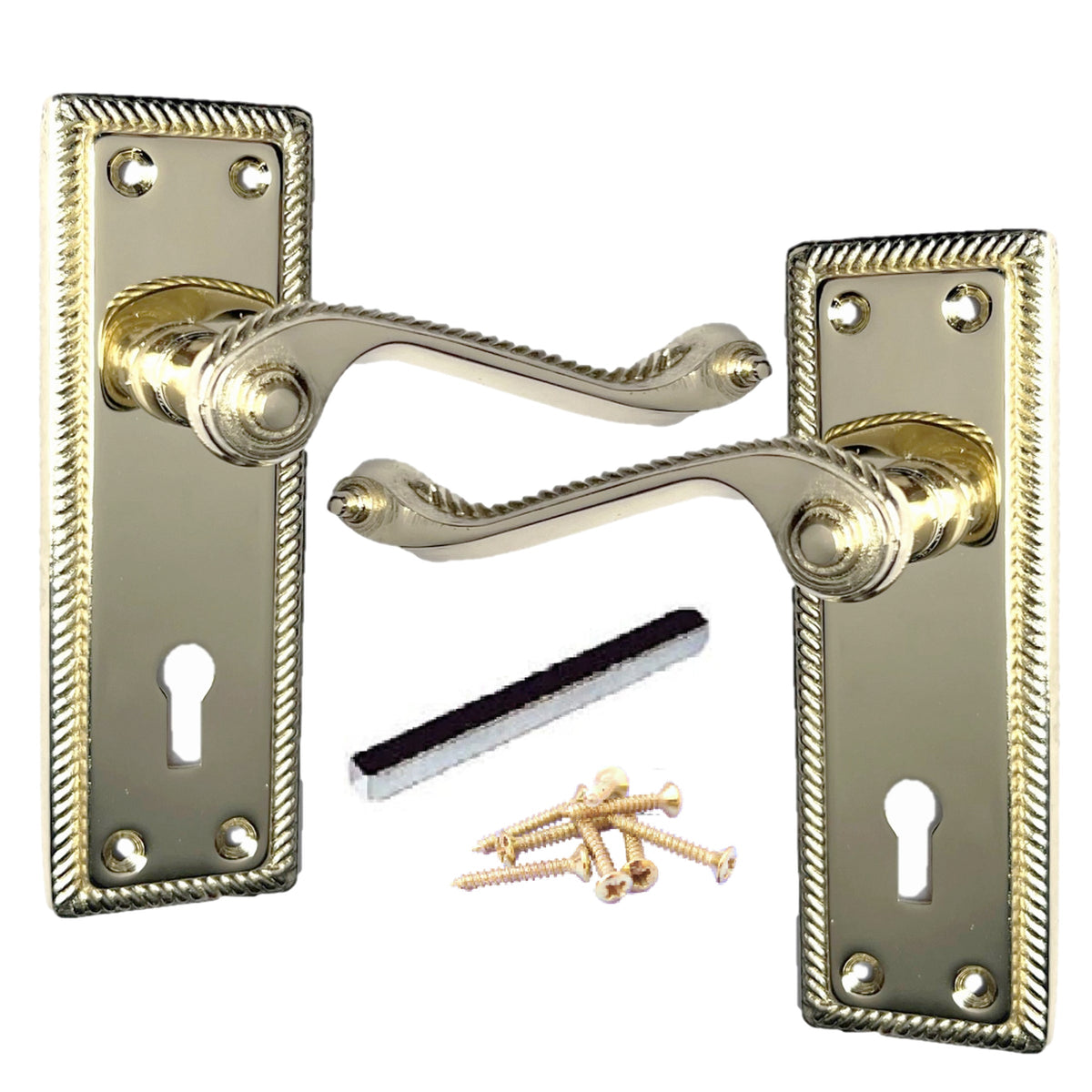Marketplace JPG companion for Georgian Roped Door Handle Brass, Lock Door Handles Lever Lock Set Hinges Pack - 3"