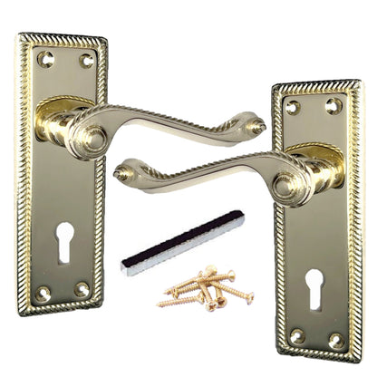 Marketplace JPG companion for Georgian Roped Door Handle Brass, Lock Door Handles Lever Lock Set Hinges Pack - 3"