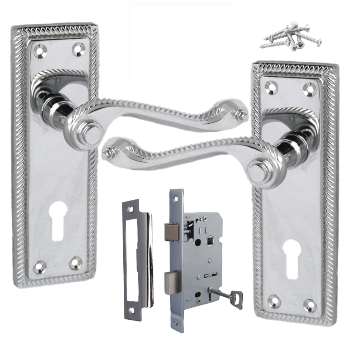 Marketplace JPG companion for Georgian Door Handles Key Lock, Pair Chrome 150mm X 48mm Backplate with Lock