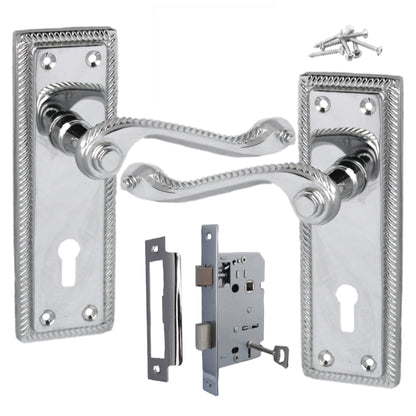 Marketplace JPG companion for Georgian Door Handles Key Lock, Pair Chrome 150mm X 48mm Backplate with Lock