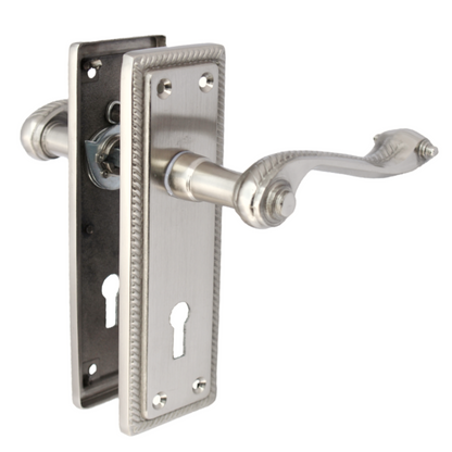 Door Handles Georgian Lever Lock Roped Edge - Satin 150mm x 50mm