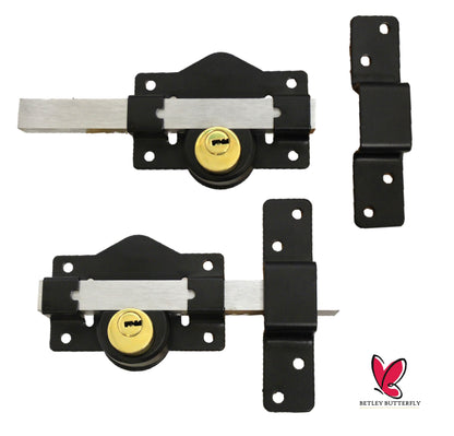 SECURITY 50 /70mm DOUBLE Long Throw Bolt Gate Lock Garage Shed 5 Keys AND HANDLE