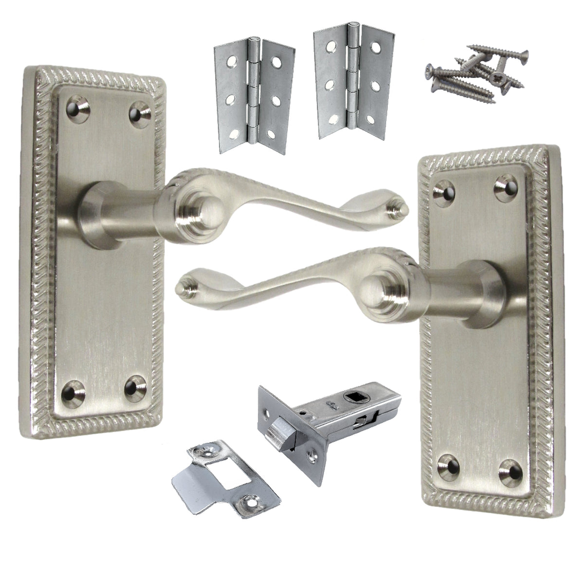 Marketplace JPG companion for Georgian Handle Latch Door Handles Satin, Pair of 3" Hinges & Latches Pack Sets