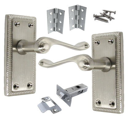Marketplace JPG companion for Georgian Handle Latch Door Handles Satin, Pair of 3" Hinges & Latches Pack Sets