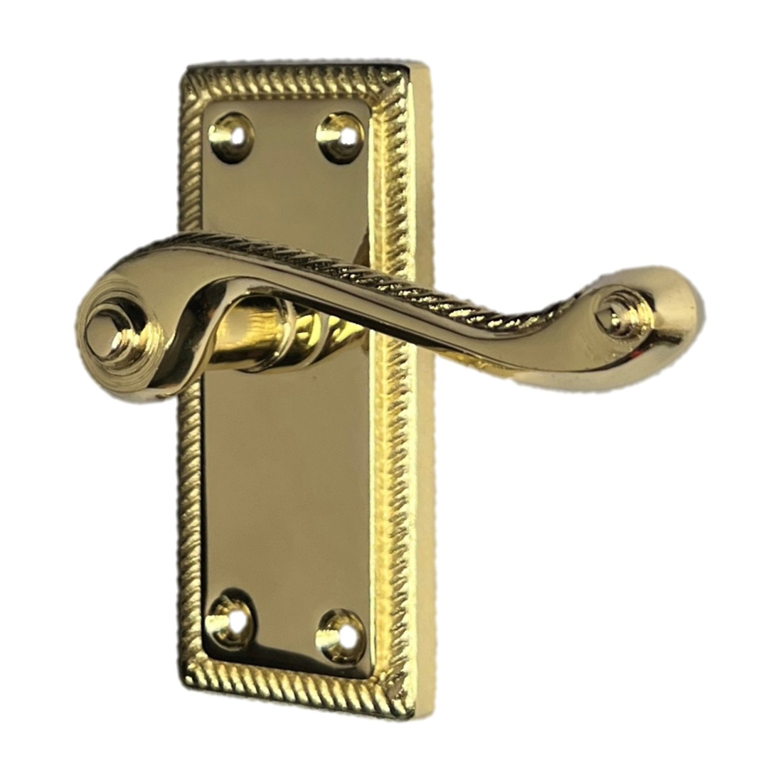 Poignées de porte à loquet de style géorgien en laiton, paire de charnières et loquets de 7,6 cm (3 po)