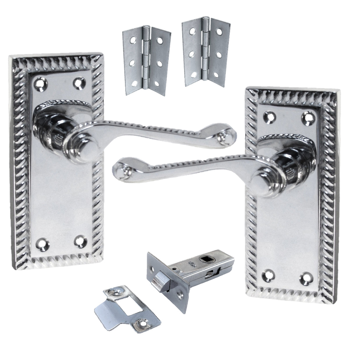 Marketplace JPG companion for Georgian Handle Latch Door Handles Chrome, Pair of 3" Hinges & Latches Pack Sets