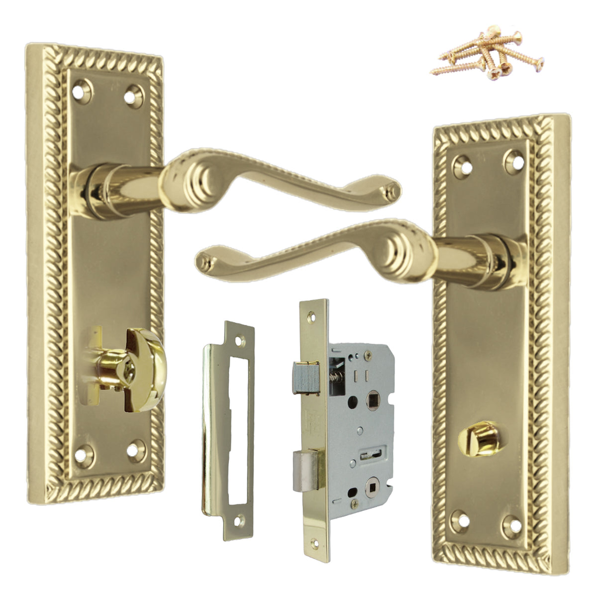 Marketplace JPG companion for Georgian Brass Bathroom Door Handle WC Toilet Handles with Lock - 150mm X 48mm