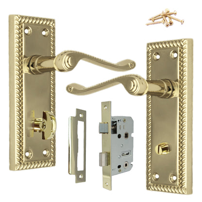 Marketplace JPG companion for Georgian Brass Bathroom Door Handle WC Toilet Handles with Lock - 150mm X 48mm