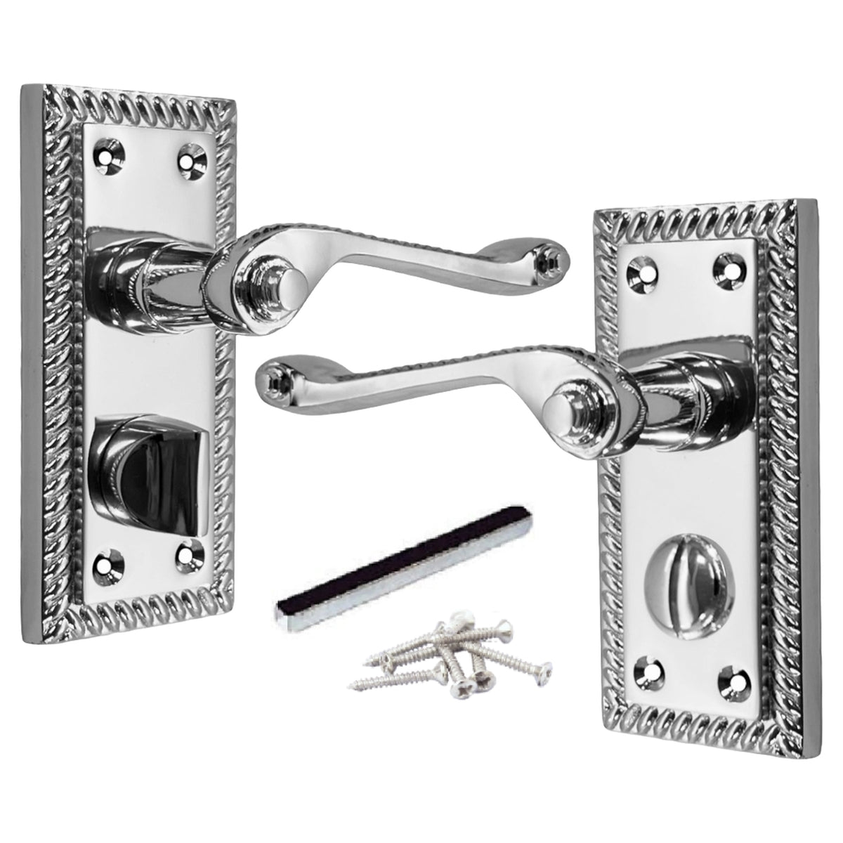 Marketplace JPG companion for Georgian Door Handles Privacy WC Bathroom Chrome 108mm X 48mm Scroll Lever - 10mm