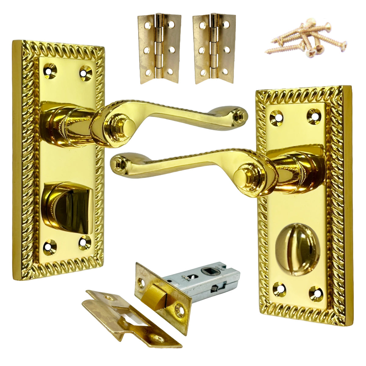 Marketplace JPG companion for Georgian Door Handles Privacy WC Bathroom Pack Brass 108mm X 48mm Scroll Lever
