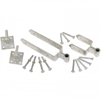 Double Strap Gate Hinge Hook Plate Set 12" 18" 24" for 3in Gates Black or Galvanised