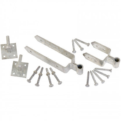 Double Strap Gate Hinge Hook Plate Set 12" 18" 24" for 3in Gates Black or Galvanised