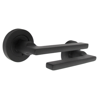 Poignée de porte de salle de bain UNO, ensemble moderne noir mat, levier sur rosace, bouton-poussoir interne