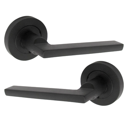 Poignée de porte UNO moderne noire mate à levier sur rosace, poignées intérieures + loquet de 64 mm