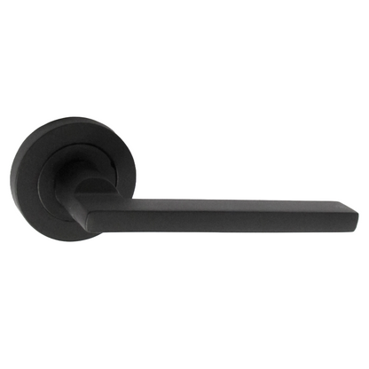 Poignée de porte UNO moderne noire mate avec levier sur rosace, poignées intérieures + loquet et charnières de 64 mm