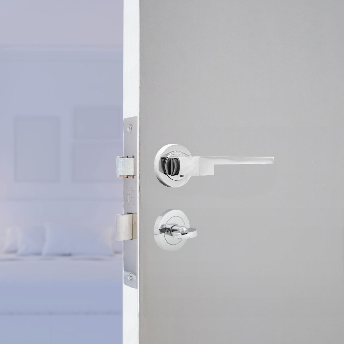 Marketplace JPG companion for UNO-3 Door Handle Bathroom Set Modern Polished Chrome Lever on Rose Internal Thumb Turn Pack