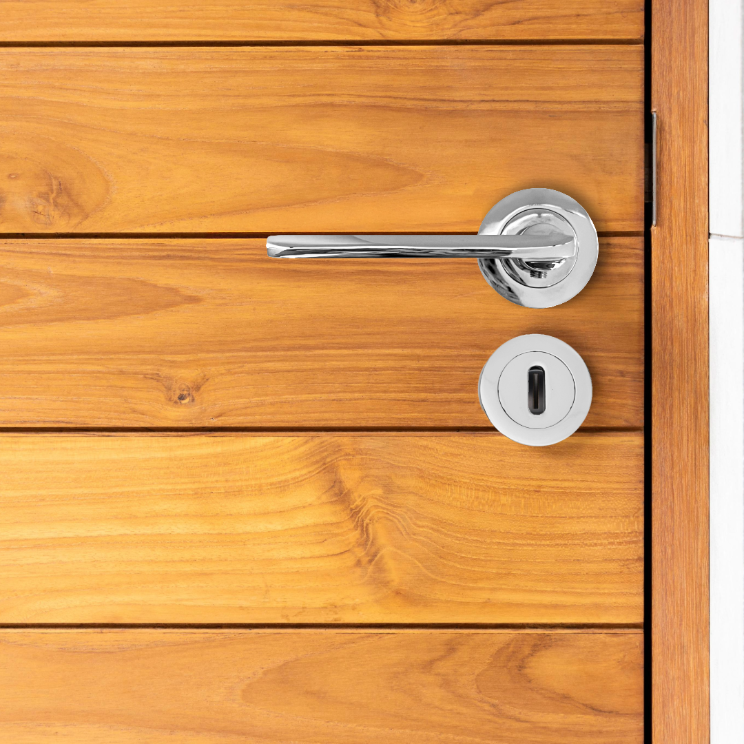 UNO Door Handle Lock Key Sets Modern Chrome Lever on Rose Internal Escutcheon Pack