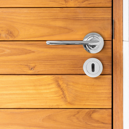 UNO Door Handle Lock Key Sets Modern Chrome Lever on Rose Internal Escutcheon Pack