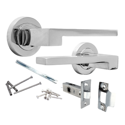 UNO-3 Door Handle Modern Polished Chrome Lever on Rose Internal Doors Handles + 64mm Latch