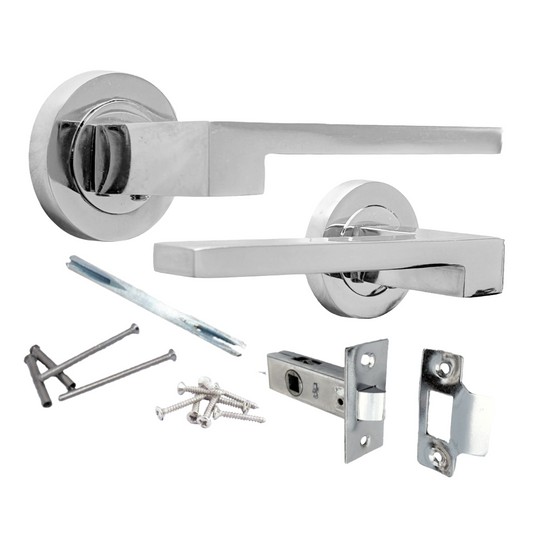 UNO-3 Door Handle Modern Polished Chrome Lever on Rose Internal Doors Handles + 64mm Latch