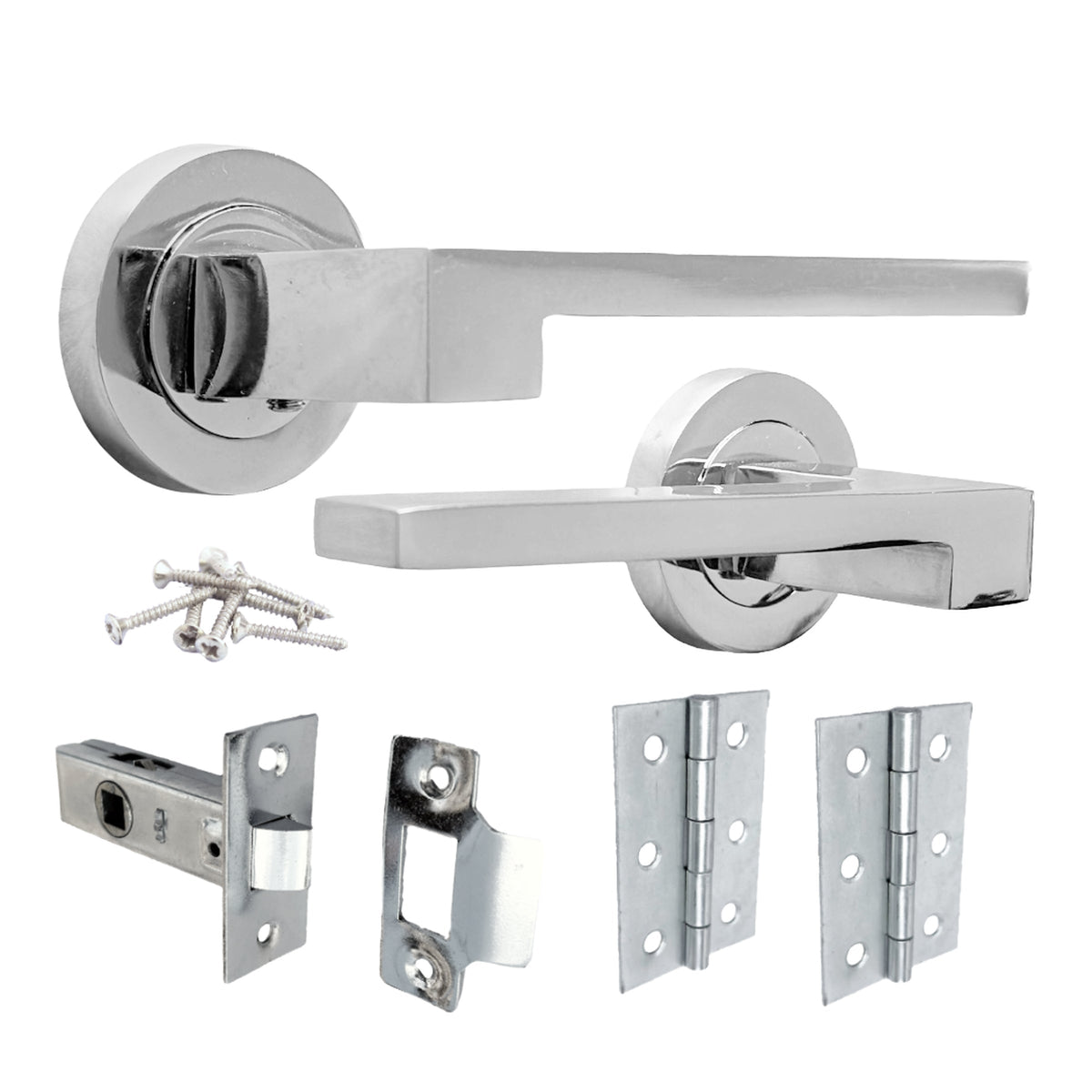 Marketplace JPG companion for UNO-3 Door Handle Modern Polished Chrome Lever on Rose Internal Handles + 64mm Latch & Hinges