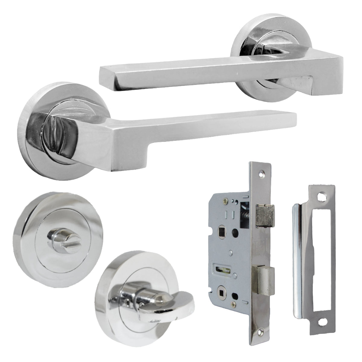Marketplace JPG companion for UNO-3 Door Handle Bathroom Set Modern Polished Chrome Lever on Rose Internal Thumb Turn