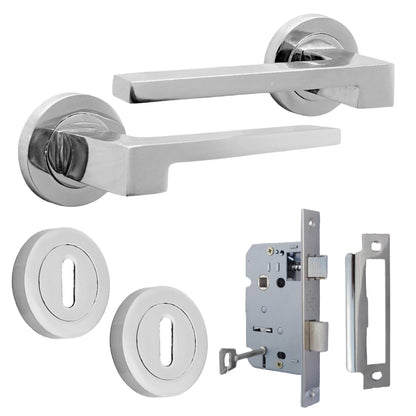 Marketplace JPG companion for UNO-3 Door Handle Lock Key Set Modern Polished Chrome Lever on Rose Internal Escutcheon