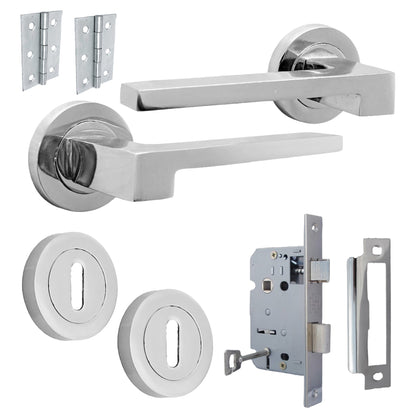Marketplace JPG companion for UNO-3 Door Handle Lock Key Set Modern Polished Chrome Lever on Rose Internal Escutcheon Pack