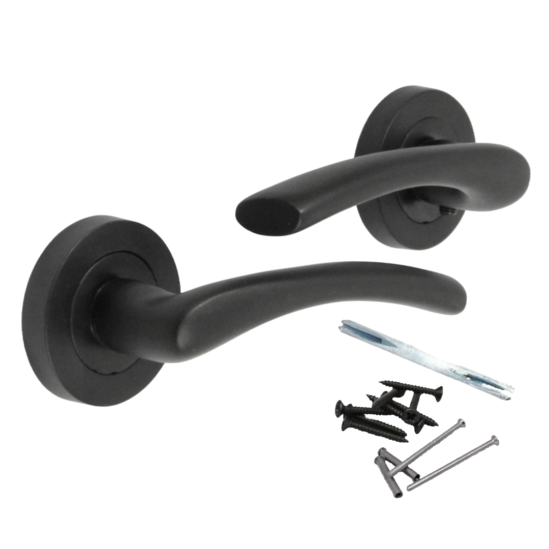 Zena Door Handle Modern Design Matt Black Lever on Rose Internal Latch Handles