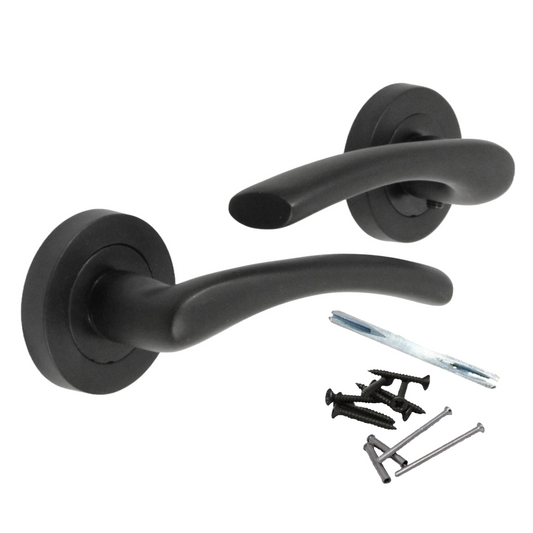 Zena Door Handle Modern Design Matt Black Lever on Rose Internal Latch Handles