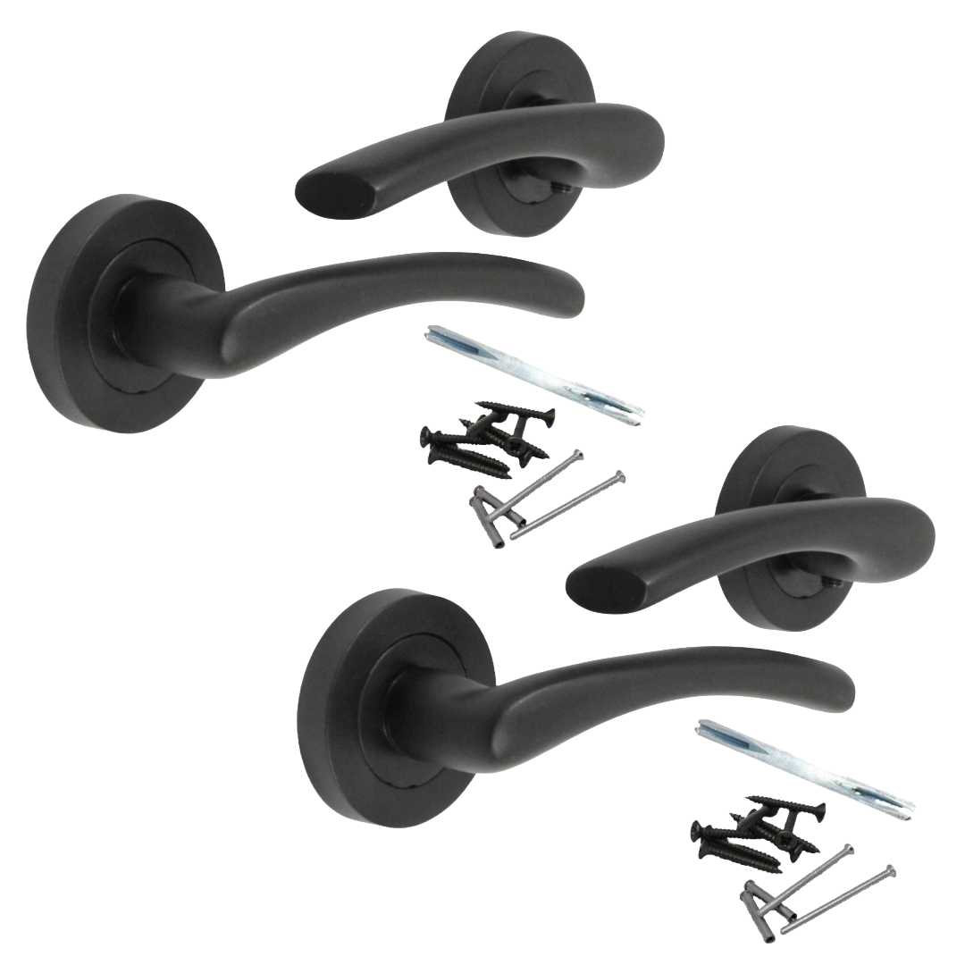 Zena Door Handle Modern Design Matt Black Lever on Rose Internal Latch Handles