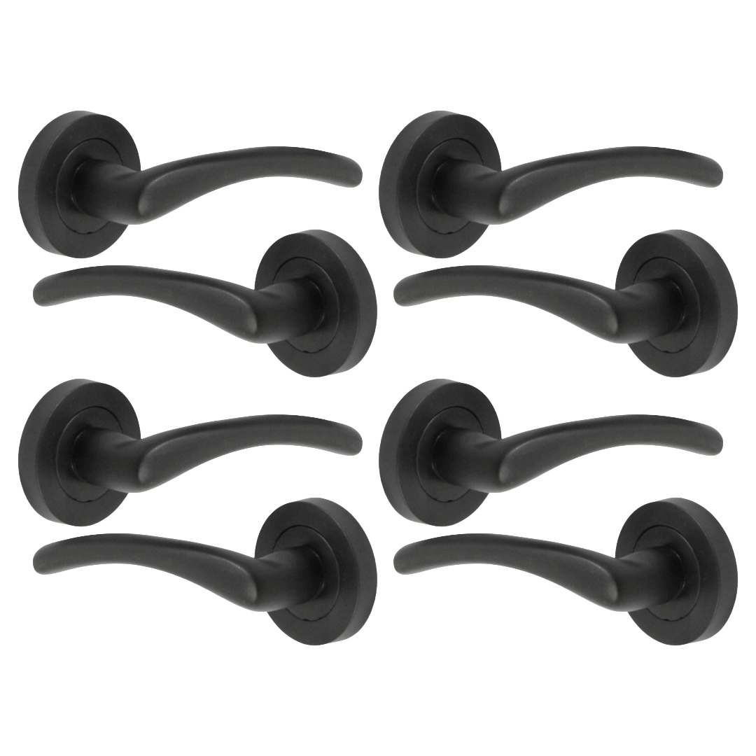 Zena Door Handle Modern Design Matt Black Lever on Rose Internal Latch Handles