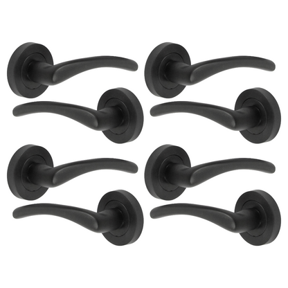 Zena Door Handle Modern Design Matt Black Lever on Rose Internal Latch Handles