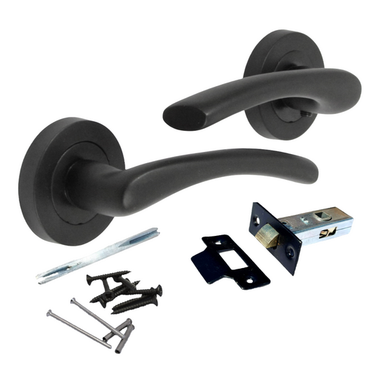 Zena Door Handle Modern Design Matt Black Lever on Rose Internal + Tubular Latch
