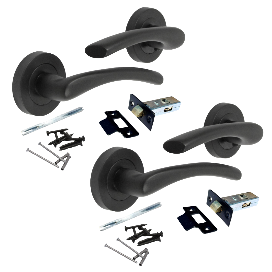 Poignée de porte Zena Design moderne Noir mat Levier sur rosace Intérieur + Loquet tubulaire