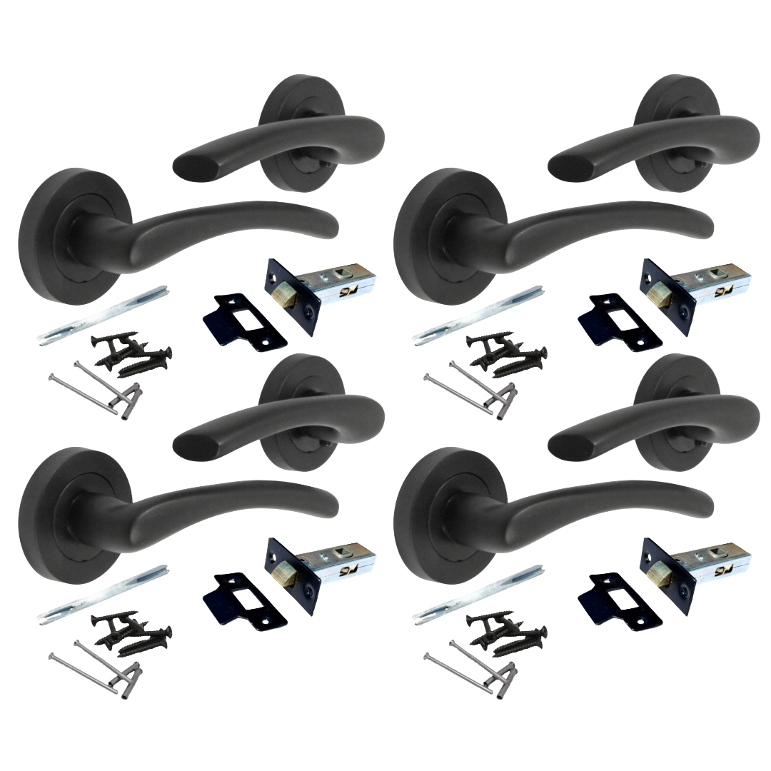 Poignée de porte Zena Design moderne Noir mat Levier sur rosace Intérieur + Loquet tubulaire