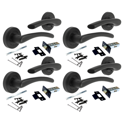 Poignée de porte Zena Design moderne Noir mat Levier sur rosace Intérieur + Loquet tubulaire