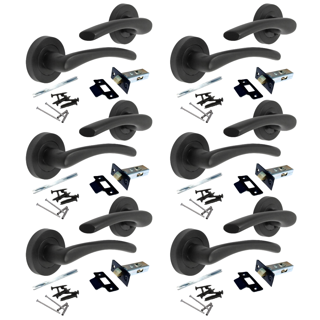 Poignée de porte Zena Design moderne Noir mat Levier sur rosace Intérieur + Loquet tubulaire